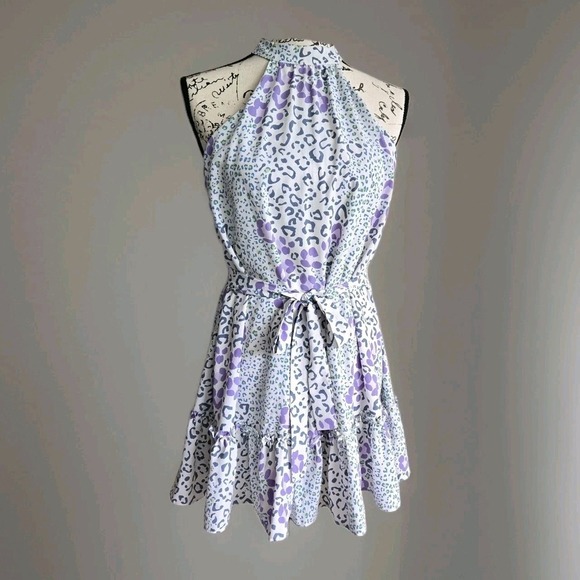 Slate & Wayne Mini Dress Womens Size XS Sleeveless Cheetah Tiered Flowy Party - Picture 1 of 16